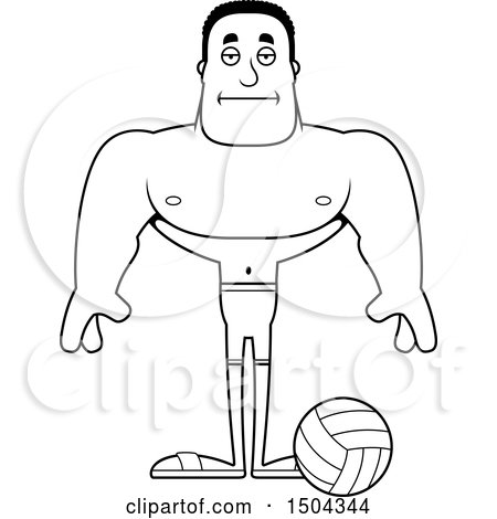Clipart of a Black and White Bored Buff African American Male Beach Volleyball Player - Royalty Free Vector Illustration by Cory Thoman