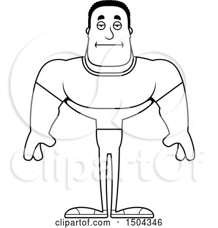 Clipart of a Black and White Bored Buff African American Casual Man - Royalty Free Vector Illustration by Cory Thoman