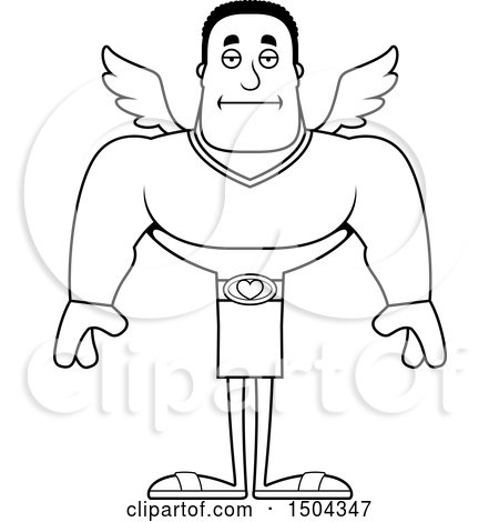 Clipart of a Black and White Bored Buff African American Male Cupid - Royalty Free Vector Illustration by Cory Thoman
