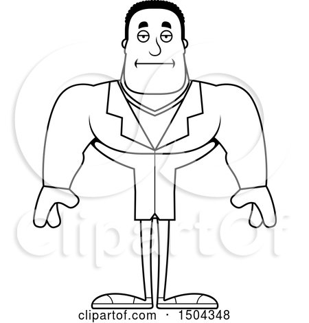 Clipart of a Black and White Bored Buff African American Male Doctor - Royalty Free Vector Illustration by Cory Thoman