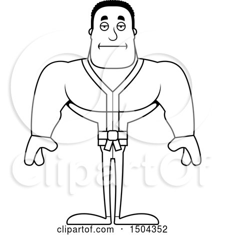 Clipart of a Black and White Bored Buff African American Karate Man - Royalty Free Vector Illustration by Cory Thoman