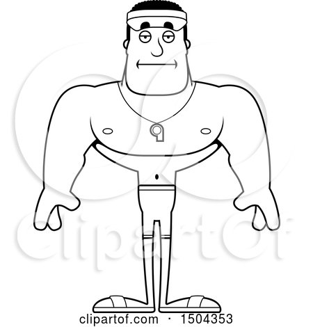 Clipart of a Black and White Bored Buff African American Male Lifeguard - Royalty Free Vector Illustration by Cory Thoman