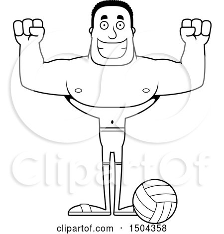 Clipart of a Black and White Cheering Buff African American Male Beach Volleyball Player - Royalty Free Vector Illustration by Cory Thoman