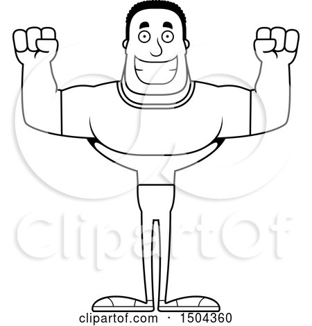 Clipart of a Black and White Cheering Buff African American Casual Man - Royalty Free Vector Illustration by Cory Thoman