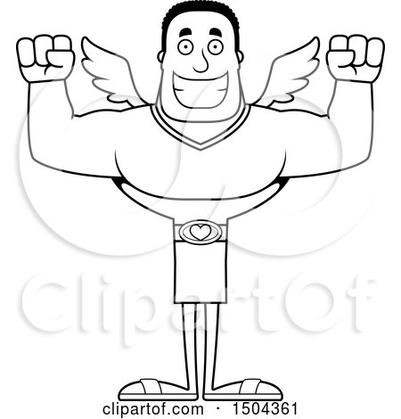 Clipart of a Black and White Cheering Buff African American Male Cupid - Royalty Free Vector Illustration by Cory Thoman