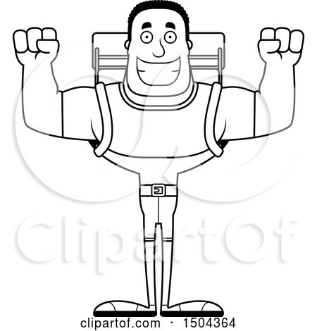 Clipart of a Black and White Cheering Buff African American Male Hiker - Royalty Free Vector Illustration by Cory Thoman