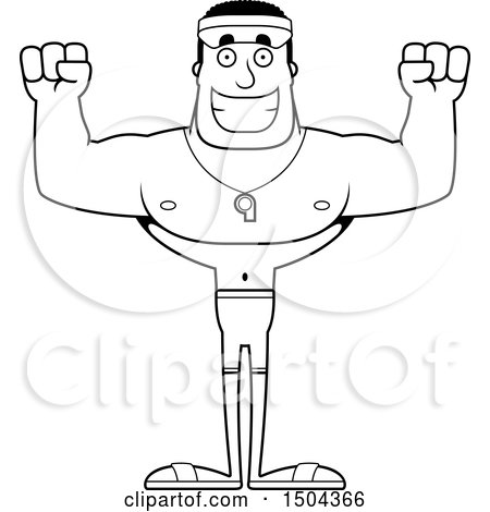 Clipart of a Black and White Cheering Buff African American Male Lifeguard - Royalty Free Vector Illustration by Cory Thoman