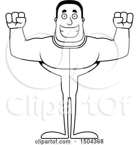 Clipart of a Black and White Cheering Buff African American Man in Pjs - Royalty Free Vector Illustration by Cory Thoman