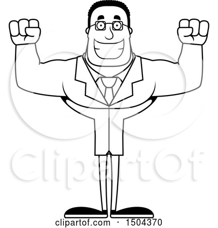 Clipart of a Black and White Cheering Buff African American Male Scientist - Royalty Free Vector Illustration by Cory Thoman
