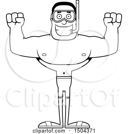 Clipart of a Black and White Cheering Buff African American Male Snorkeler - Royalty Free Vector Illustration by Cory Thoman