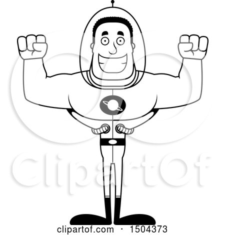 Clipart of a Black and White Cheering Buff African American Space Man or Astronaut - Royalty Free Vector Illustration by Cory Thoman