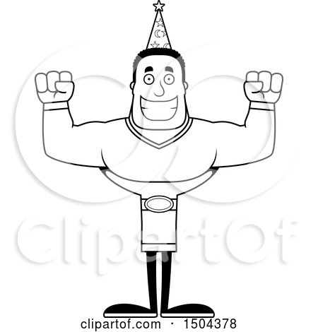 Clipart of a Black and White Cheering Buff African American Male Wizard - Royalty Free Vector Illustration by Cory Thoman