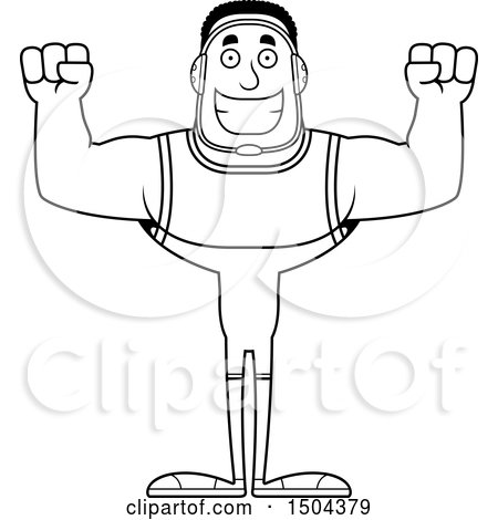 Clipart of a Black and White Cheering Buff African American Male Wrestler - Royalty Free Vector Illustration by Cory Thoman
