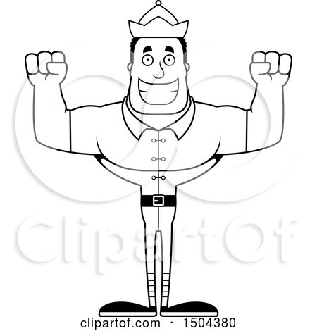 Clipart of a Black and White Cheering Buff African American Male Christmas Elf - Royalty Free Vector Illustration by Cory Thoman