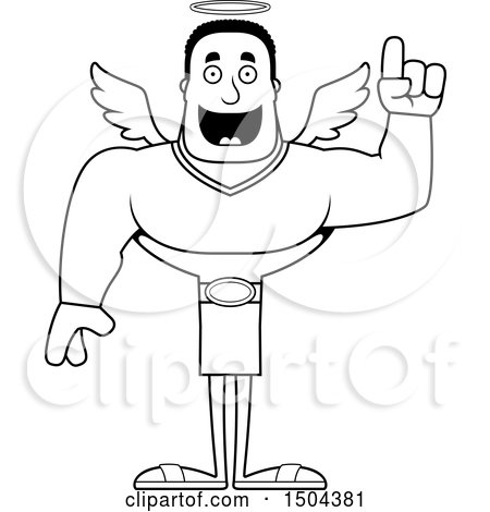 Clipart of a Black and White Buff African American Male Angel with an Idea - Royalty Free Vector Illustration by Cory Thoman
