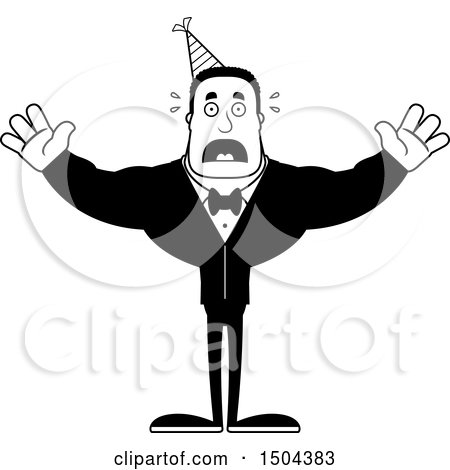 Clipart of a Black and White Scared Buff African American Party Man - Royalty Free Vector Illustration by Cory Thoman