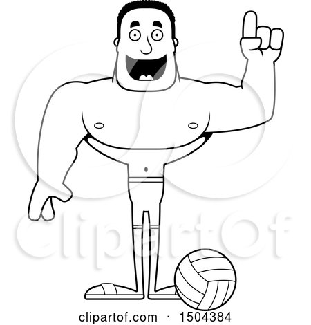 Clipart of a Black and White Buff African American Male Beach Volleyball Player with an Idea - Royalty Free Vector Illustration by Cory Thoman