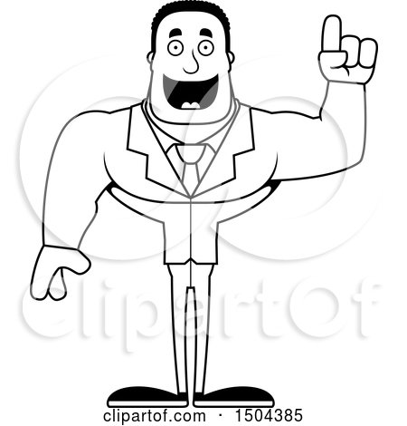 Clipart of a Black and White Buff African American Business Man with an Idea - Royalty Free Vector Illustration by Cory Thoman