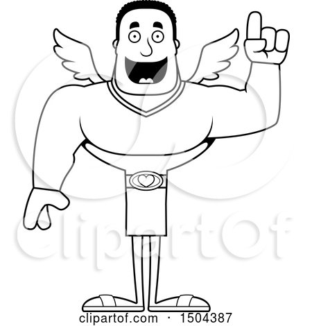 Clipart of a Black and White Buff African American Male Cupid with an Idea - Royalty Free Vector Illustration by Cory Thoman