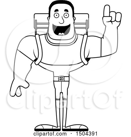 Clipart of a Black and White Buff African American Male Hiker with an Idea - Royalty Free Vector Illustration by Cory Thoman