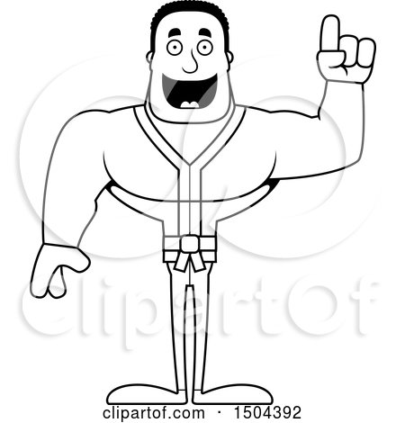 Clipart of a Black and White Buff African American Karate Man with an Idea - Royalty Free Vector Illustration by Cory Thoman