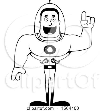 Clipart of a Black and White Buff African American Space Man or Astronaut with an Idea - Royalty Free Vector Illustration by Cory Thoman