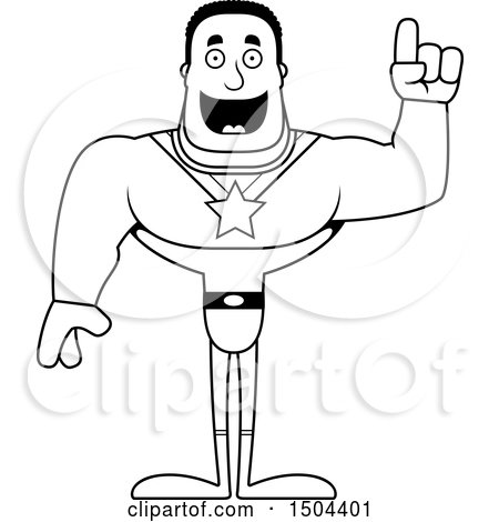 Clipart of a Black and White Buff African American Male Super Hero with an Idea - Royalty Free Vector Illustration by Cory Thoman
