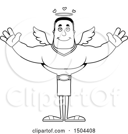 Clipart of a Black and White Buff African American Male Angel with Open Arms - Royalty Free Vector Illustration by Cory Thoman