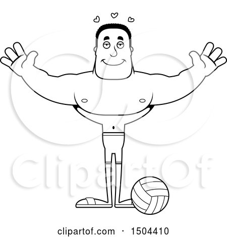 Clipart of a Black and White Buff African American Male Beach Volleyball Player with Open Arms - Royalty Free Vector Illustration by Cory Thoman