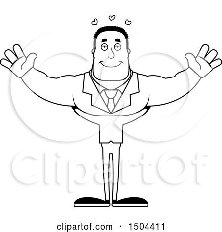 Clipart of a Black and White Buff African American Business Man with Open Arms - Royalty Free Vector Illustration by Cory Thoman