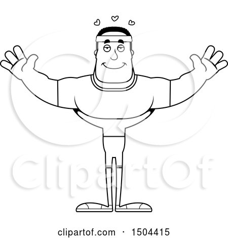 Clipart of a Black and White Buff African American Fitness Man with Open Arms - Royalty Free Vector Illustration by Cory Thoman