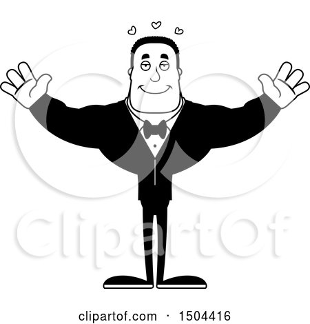 Clipart of a Black and White Buff African American Male Groom with Open Arms - Royalty Free Vector Illustration by Cory Thoman