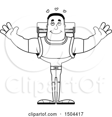 Clipart of a Black and White Buff African American Male Hiker with Open Arms - Royalty Free Vector Illustration by Cory Thoman