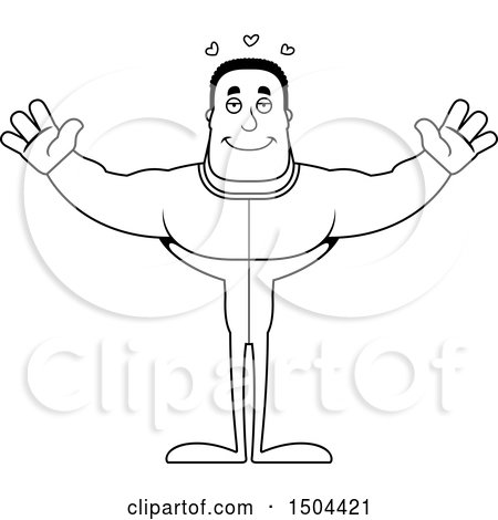 Clipart of a Black and White Buff African American Man in Pjs with Open Arms - Royalty Free Vector Illustration by Cory Thoman
