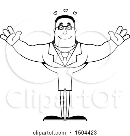 Clipart of a Black and White Buff African American Male Scientist with Open Arms - Royalty Free Vector Illustration by Cory Thoman