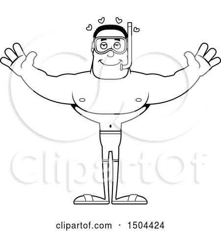 Clipart of a Black and White Buff African American Male Snorkeler with Open Arms - Royalty Free Vector Illustration by Cory Thoman