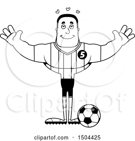 Clipart of a Black and White Buff African American Male Soccer Player with Open Arms - Royalty Free Vector Illustration by Cory Thoman