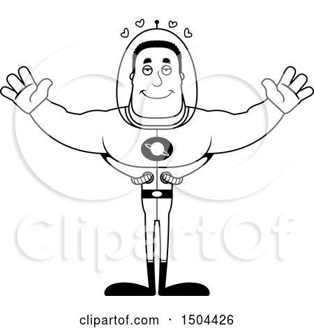 Clipart of a Black and White Buff African American Space Man or Astronaut with Open Arms - Royalty Free Vector Illustration by Cory Thoman