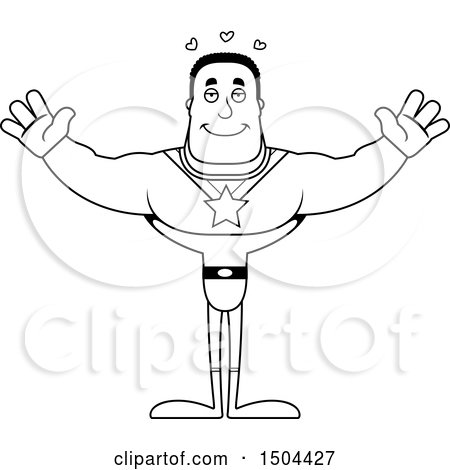 Clipart of a Black and White Buff African American Male Super Hero with Open Arms - Royalty Free Vector Illustration by Cory Thoman