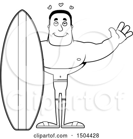 Clipart of a Black and White Buff African American Male Surfer with Open Arms - Royalty Free Vector Illustration by Cory Thoman