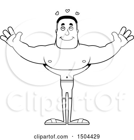 Clipart of a Black and White Buff African American Male Swimmer with Open Arms - Royalty Free Vector Illustration by Cory Thoman