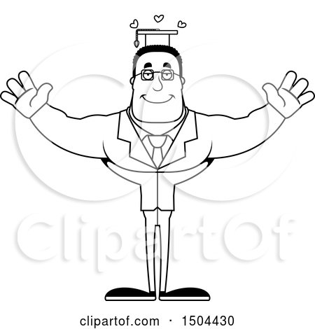 Clipart of a Black and White Buff African American Male Teacher with Open Arms - Royalty Free Vector Illustration by Cory Thoman