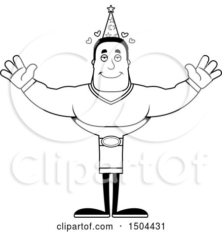Clipart of a Black and White Buff African American Male Wizard with Open Arms - Royalty Free Vector Illustration by Cory Thoman