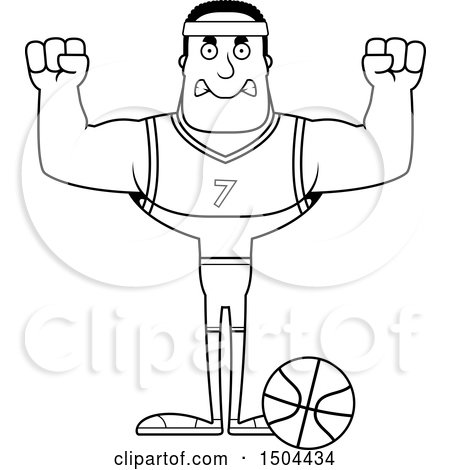 Clipart of a Black and White Mad Buff African American Male Basketball Player - Royalty Free Vector Illustration by Cory Thoman