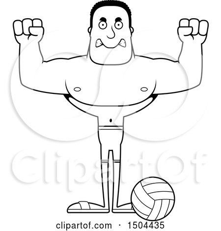 Clipart of a Black and White Mad Buff African American Male Beach Volleyball Player - Royalty Free Vector Illustration by Cory Thoman