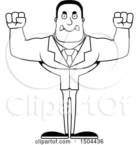 Clipart of a Black and White Mad Buff African American Business Man - Royalty Free Vector Illustration by Cory Thoman