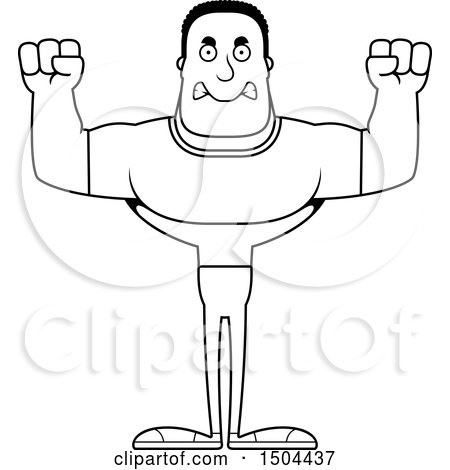 Clipart of a Black and White Mad Buff African American Casual Man - Royalty Free Vector Illustration by Cory Thoman