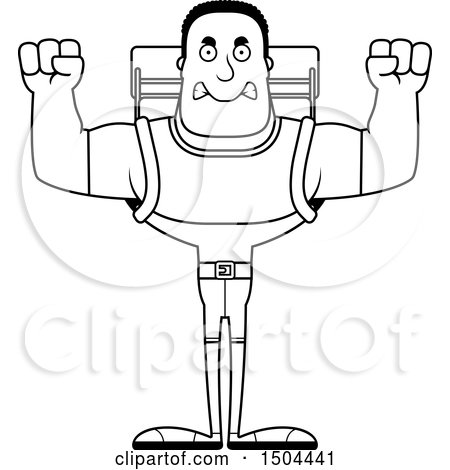 Clipart of a Black and White Mad Buff African American Male Hiker - Royalty Free Vector Illustration by Cory Thoman