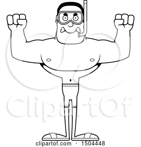 Clipart of a Black and White Mad Buff African American Male Snorkeler - Royalty Free Vector Illustration by Cory Thoman