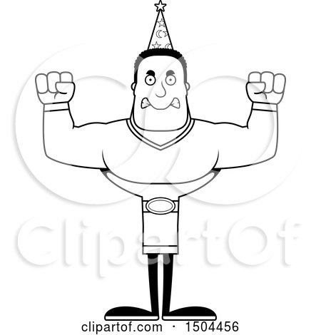 Clipart of a Black and White Mad Buff African American Male Wizard - Royalty Free Vector Illustration by Cory Thoman
